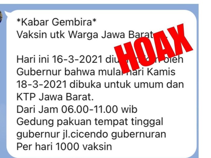 Beredar hoaks vaksinasi untuk umum di rumdin gubernur Jabar