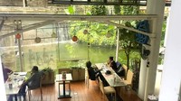 Di Bottlenose Shack, bisa pilih outdoor yang menghadap ke kolam koi. Kemudian ada indoor, yang menerapkan konsep mezzanine atau lantai ekstra dengan rimbunnya pohon hijau yang mendulang di tengah restoran. Foto: detikFood