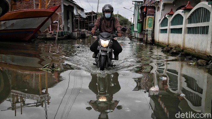defaultMantri Bank BRI Agus Kharir (30), menerobos air rob saat melakukan pelayanan kepada nasabah di kawasan Morodemak, Demak, Jawa Tengah, Jumat (5/3). Perjuangan dalam memastikan layanan terbaik bagi setiap nasabah bank tak membuat Agus Kharir (30) mudah menyerah. Pria yang bekerja sebagai mantri salah satu bank ini rela untuk menghadapi setiap tantangan dan rintangan yang ada di depan matanya.