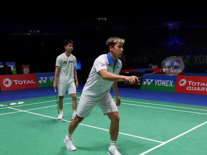 Marcus Gideon/Kevin Sanjaya dalam sebuah sesi latihan jelang All England 2021.