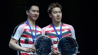 Marcus Fernaldi Gideon/Kevin Sanjaya Sukamuljo meraih juara tahun 2017 dan 2018. Nathan Stirk/Getty Images.