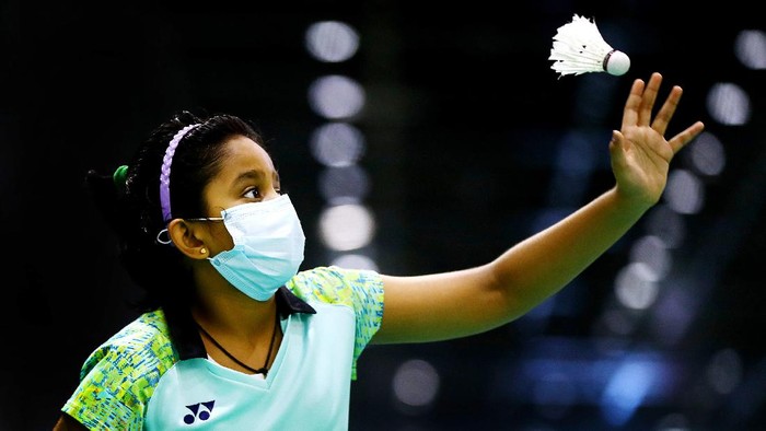 A girl plays badminton at Dubai Sports World on July 08, 2020 in Dubai, United Arab Emirates. Dubai Sports World is the UAE’s largest indoor summer sports venue. (Photo by Francois Nel/Getty Images)