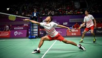 Kesuksesan The Minions disusul Mohammad Ahsan/Hendra Setiawan yang mengalahkan pasangan tuan rumah, Ben Lane/Sean Vendy. Getty Images/Robertus Pudyanto