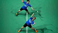 Seharusnya masih ada tiga wakil Indonesia yang bertanding di hari yang sama, yaitu Fajar Alfian/Muhammad Rian Ardianto vs Godwin Olofua/Anuoluwapo Juwon Opeyori. Getty Images/Gonzalo Arroyo Moreno