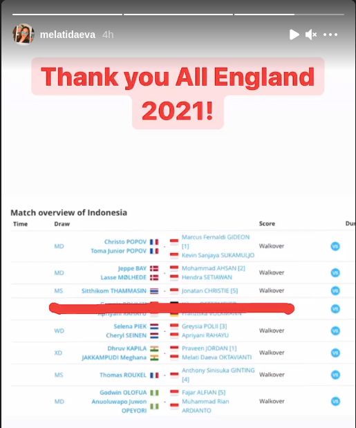 Melati Daeva Oktavianti menguncapkan 'terima kasih' untuk All England 2021.