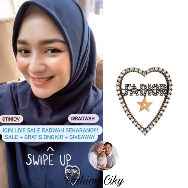 Citra Kirana sempat terlihat mengenakan bros untuk mempercantik tampilannya. Namun siapa sangka jika bros berukuran kecil dengan bentuk hati dan bertuliskan JADIOR itu berharga sekitar Rp 7,4 juta. Foto: dok. Instagram/@fashion_ciky