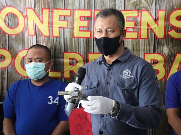 Jumpa pers kasus penodongan dengan senjata mainan di Polres Bantul, Jumat (19/3/2021).