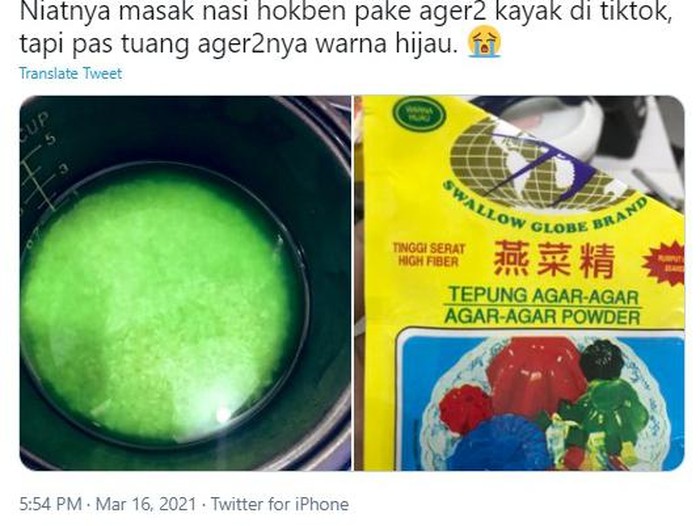 nasi pulen ala hokben nasi pulen ala hokben tapi gagal karena salah masukkan agar-agar hijau.