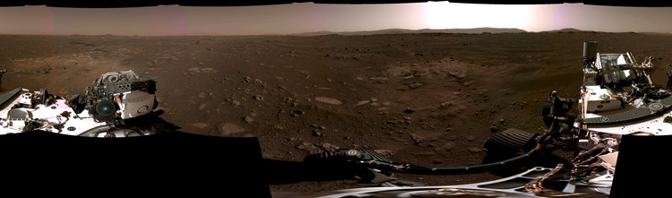 Planet Mars Panorama ini, diambil pada 20 Februari 2021, oleh Kamera Navigasi, atau Navcams, di atas kapal penjelajah Perseverance Mars NASA, dijahit bersama dari enam gambar individu setelah dikirim kembali ke Bumi.