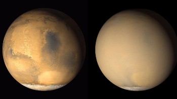 Kabut debu menutupi permukaan Mars pada tahun 2001 Foto: NASA/JPL-Caltech/MSSS