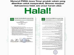 PWNU Jatim Tegaskan Vaksin Sinovac dan Astrazeneca Halal
