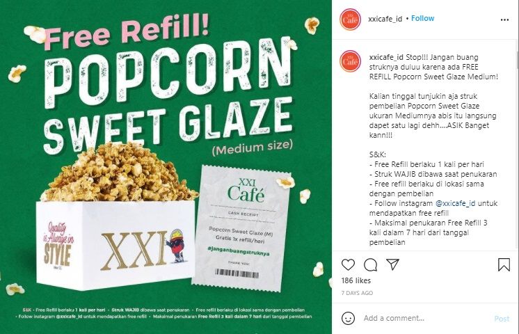 popcorn refiil gratis di bioskop xxi atau cinema21