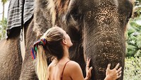 Jessica juga pernah liburan ke Bali, lho. Ini fotonya bersama seekor gajah. (Instagram)