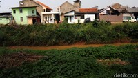 Tanah sedimentasi di aliran sungai ini, hampir menutupi sebagian badan sungai.