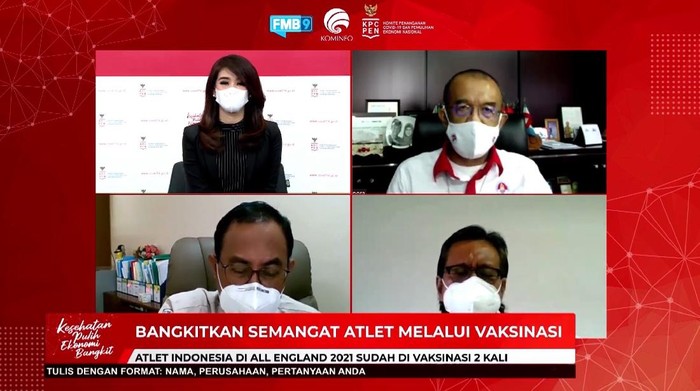 Diskusi Bangkitkan Semangat Atlet Melalui Vaksinasi pada Senin (22/3/2021) melalui Youtube Kominfo.