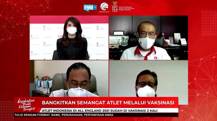 Sesmenpora, vaksinasi atlet Diskusi Bangkitkan Semangat Atlet Melalui Vaksinasi pada Senin (22/3/2021) melalui Youtube Kominfo.