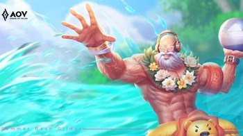 Tampan dan rupawan, itulah tampilan skin Summer Bash Gildur di AOV, dengan otot bagai kawat dan tulang bajanya. (Foto: Garena)