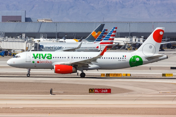 Las Vegas, Nevada – April 9, 2019: Viva Aerobus Airbus A320 airplane at Las Vegas airport (LAS) in the United States.
