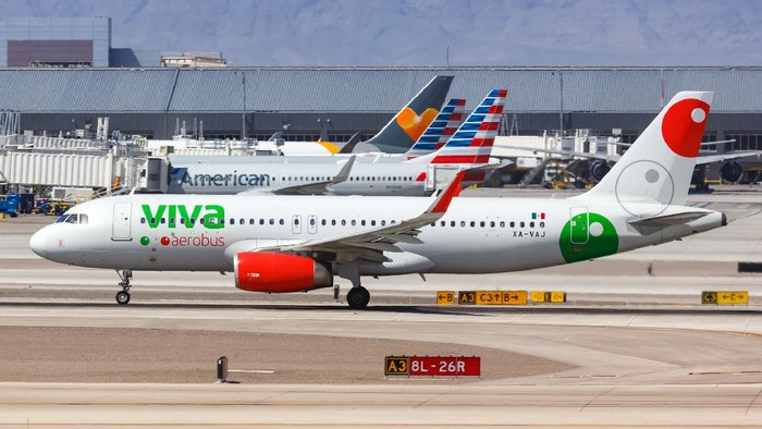 Las Vegas, Nevada – April 9, 2019: Viva Aerobus Airbus A320 airplane at Las Vegas airport (LAS) in the United States.