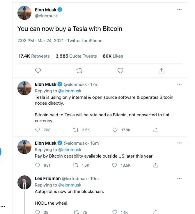 Elon Musk Izinkan Pembelian Mobil Listrik Tesla Pakai Bitcoin
