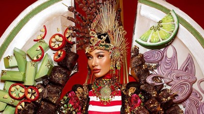 7 Aksi Aurra Kharisma Pakai Kostum Sate Madura di Miss Grand International
