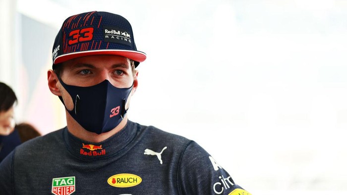 BAHRAIN, BAHRAIN - MARCH 26: Max Verstappen of Netherlands and Red Bull Racing looks on in the garage during practice ahead of the F1 Grand Prix of Bahrain at Bahrain International Circuit on March 26, 2021 in Bahrain, Bahrain. (Photo by Mark Thompson/Getty Images)