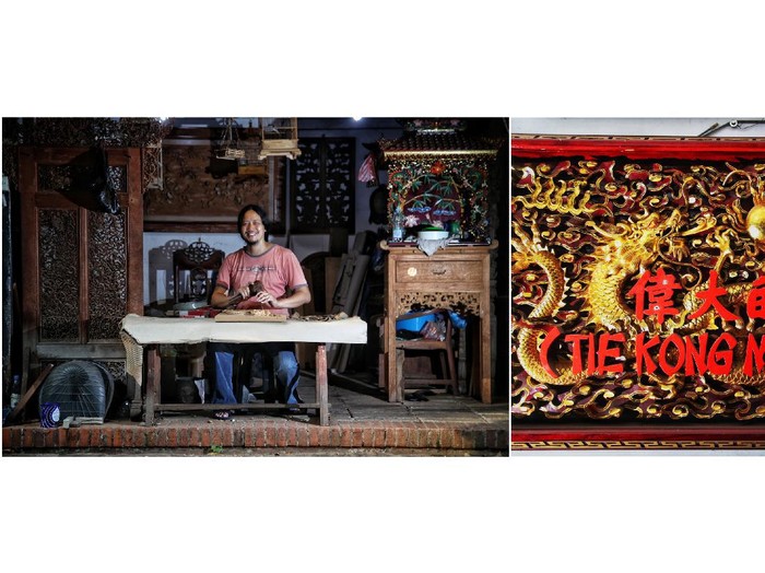 Sejumlah seniman difoto potrait dengan karyanya menggunakan teknik diptych di kawasan Pasar Seni, Ancol, Jakut, Kamis (26/3). Mereka mencoba bangkit di tengah pandemi.