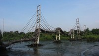Begini kondisi jembatan bambu di kawasan Ekowisata Mangrove Wonorejo, Surabaya, Jawa Timur, Sabtu (27/3/2021). 