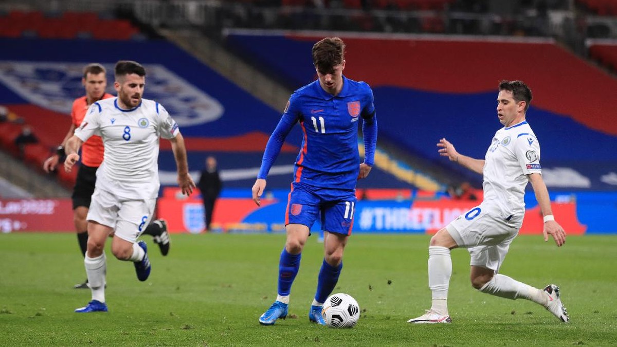 Aksi Mason Mount di laga Inggris vs San Marino di Kualifikasi Piala Dunia 2022. (Foto: Adam Davy/Getty Images/Pool)