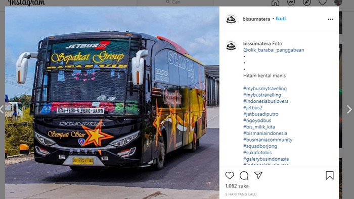 Bus-bus Sumatera banyak menggunakan tameng di kaca depan