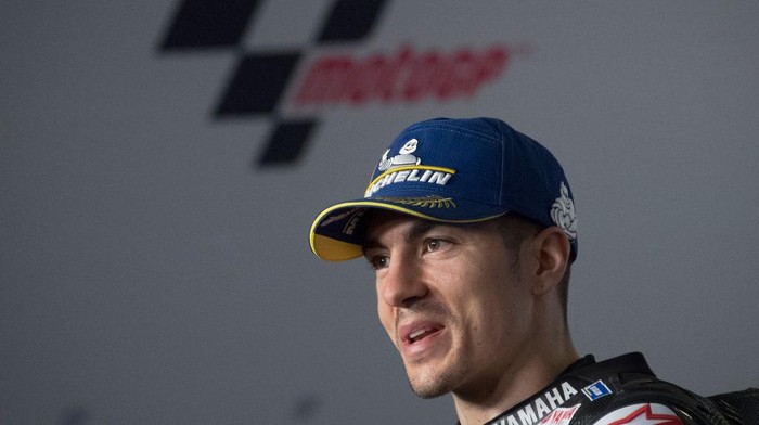 DOHA, QATAR - MARCH 28: Maverick Vinales of Spain and Monster Energy Yamaha MotoGP Team  speaks during the press conference at the end of the MotoGP race during the MotoGP of Qatar - Race at Losail Circuit on March 28, 2021 in Doha, Qatar. (Photo by Mirco Lazzari gp/Getty Images)