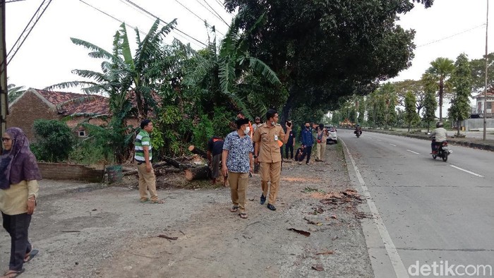 Tim BPBD Kudus mengecek lokasi angin puting beliung di Desa Gulang, Kudus, Senin (29/3/2021)