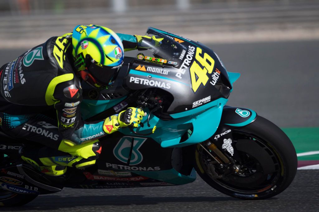 DOHA, QATAR - MARCH 28: Valentino Rossi of Italy and Petronas Yamaha SR  prepares to start during the MotoGP race during the MotoGP of Qatar - Race at Losail Circuit on March 28, 2021 in Doha, Qatar. (Photo by Mirco Lazzari gp/Getty Images)