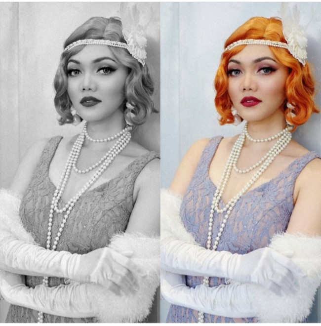 Sementara ini penampilan lain dari pemotretan vintage Rina Nose. Rina Nose bergaya ala era Great Gatsby. Foto: Dok. Instagram/@rinanose16