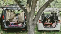 Sementara itu orang tua mulai membuka bagasi mobil dan menyiapkan peralatan belajar sebelum kegiatan belajar mengajar dimulai.  