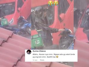 Kehujanan Tunggu Pembeli Ambil Makanan, Driver Ojol Ini Bikin Netizen Sedih