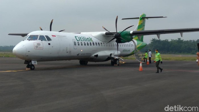 Pesawat ATR 72-600 Citilink berhasil mendarat di Bandara J.B Soedirman dalam rangka proving flight hari ini, Kamis (1/4/2021)