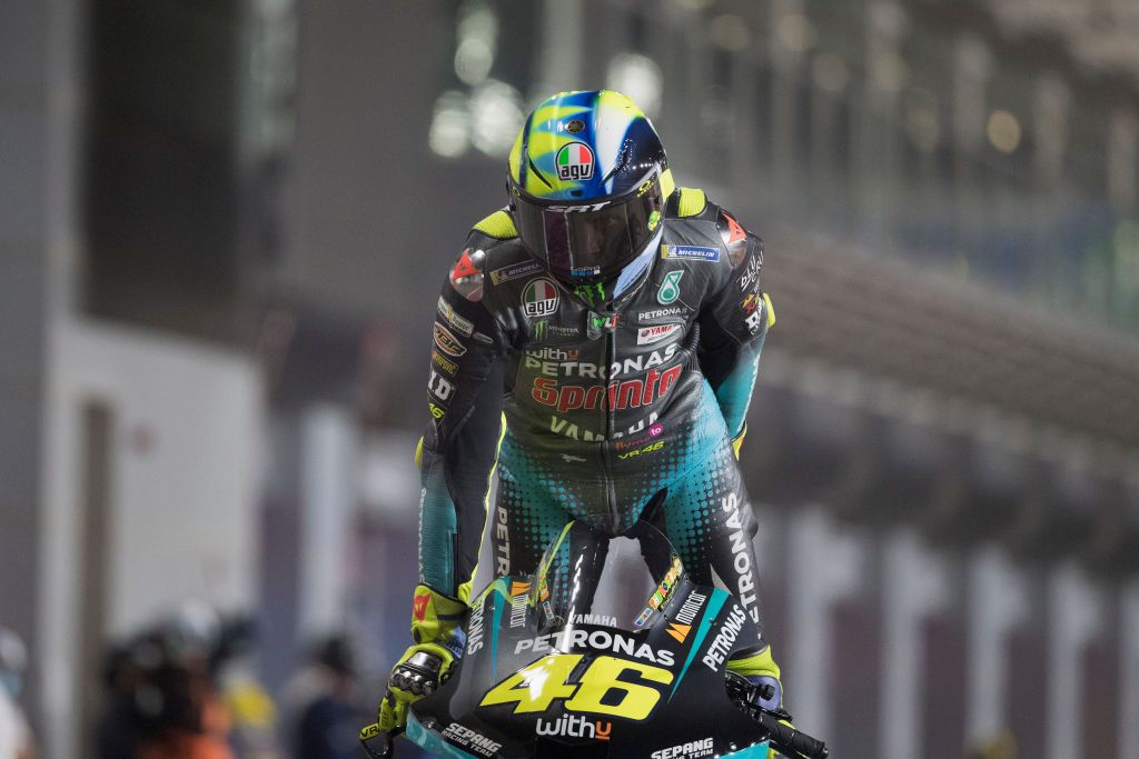 DOHA, QATAR - APRIL 03: Valentino Rossi of Italy and Petronas Yamaha SRT strats from box during the qualifying practice during the MotoGP of Qatar - Qualifying at Losail Circuit on April 03, 2021 in Doha, Qatar. (Photo by Mirco Lazzari gp/Getty Images)