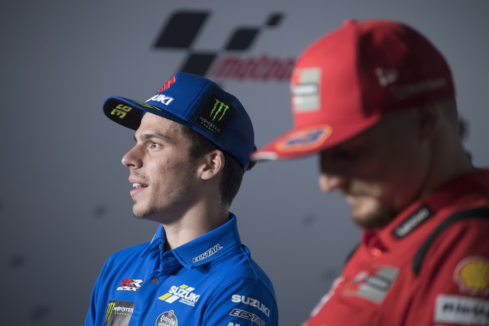 DOHA, QATAR - MARCH 25:  Joan Mir of Spain and Team Suzuki ECSTAR  speaks during the press conference pre-event during the MotoGP of Qatar - Previews at Losail Circuit on March 25, 2021 in Doha, Qatar. (Photo by Mirco Lazzari gp/Getty Images)