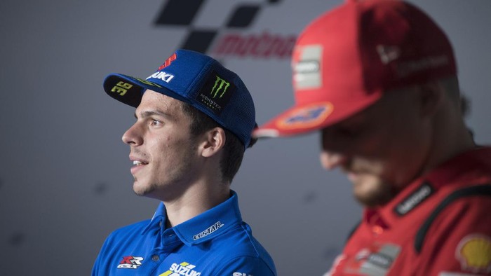 DOHA, QATAR - MARCH 25:  Joan Mir of Spain and Team Suzuki ECSTAR  speaks during the press conference pre-event during the MotoGP of Qatar - Previews at Losail Circuit on March 25, 2021 in Doha, Qatar. (Photo by Mirco Lazzari gp/Getty Images)
