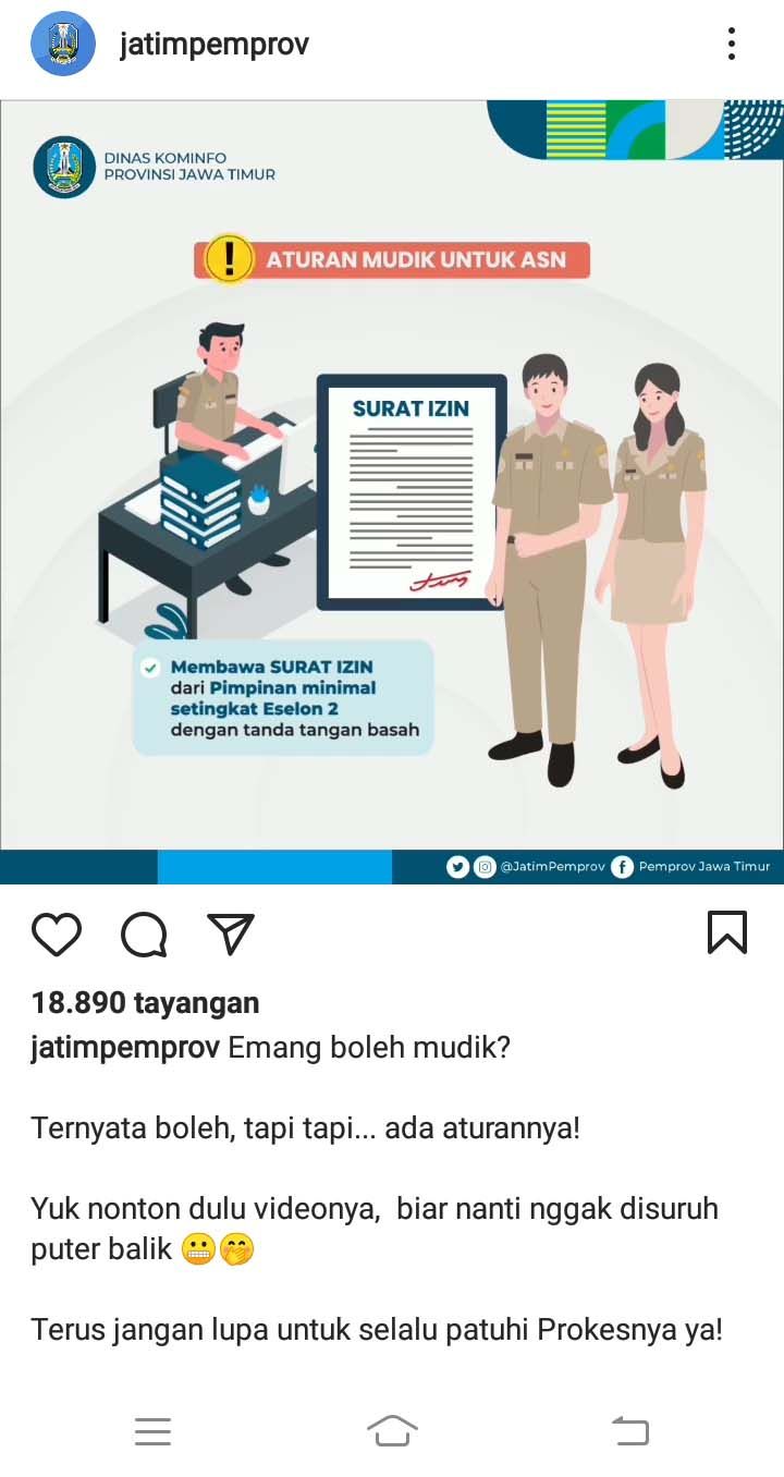 Muncul Video ASN Pemprov Jatim Boleh Mudik, Ini Penjelasan Sekdaprov