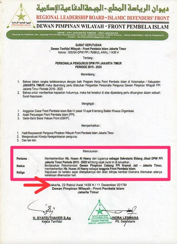 SK pemecatan HH (Foto: dok. Istimewa)