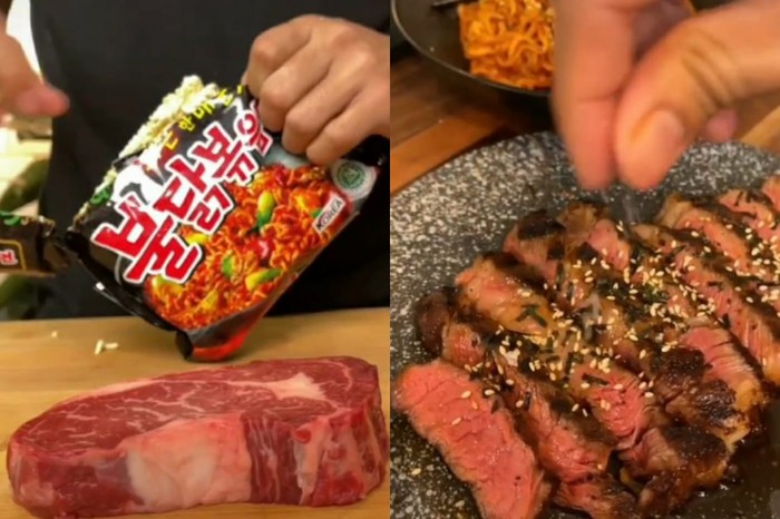 Dims The Meat Guys masak steak pakai bumbu saus Samyang.