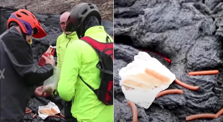 Anti Mainstream! 5 Orang Ini Masak Daging dan Telur di Lava Gunung Berapi