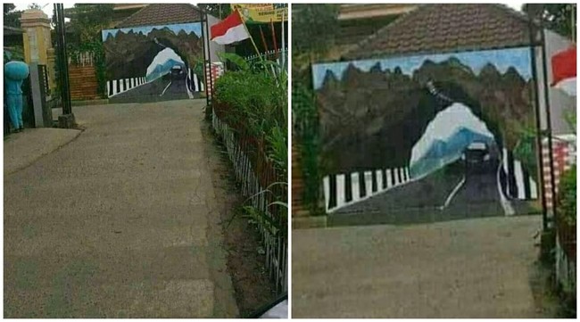 Kalau yang satu ini sih berbahaya banget nih. Bisa-bisa orang-orang jadi salah lihat terus nabrak dindingnya. Makanya hati-hati ya kalau menyetir. Foto: Instagram/@rakyat_plus_62