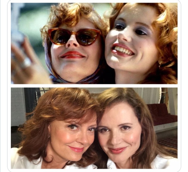 Susan Sarandon dan Geena Davis, mengulang pose muda mereka di film Thelma a...