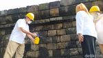 Foto: Candi Borobodur sedang Dimandikan Minyak Atsiri