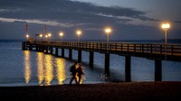 Pagi temaram terlihat indah di pantai Jerman.