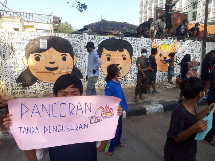 Warga Pancoran Gelar Aksi di Pasar Minggu, Tolak Penggusuran (Foto: Rakha/detikcom)