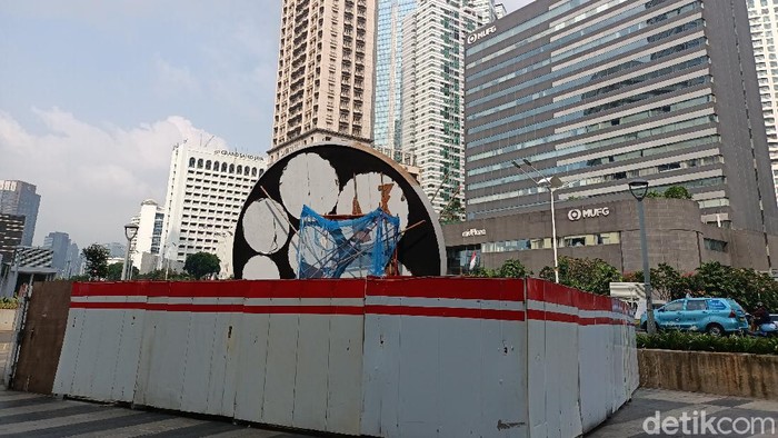 Proyek tugu sepeda di Jl Jenderal Sudirman Jakpus (Karin/detikcom)